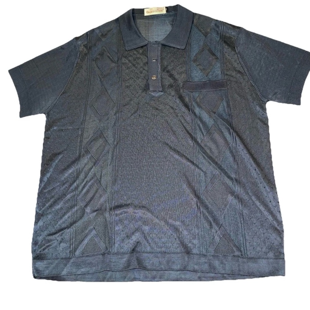 Good Time Vintage Mesh Disco Dance Polo Shirt Dark Grey Men’s Size 48 One Pocket